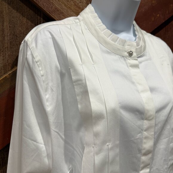 Soft Surroundings Poetic Button Up Shirt Women 1X White Cotton Ruffle Pleated - Picture 4 of 16